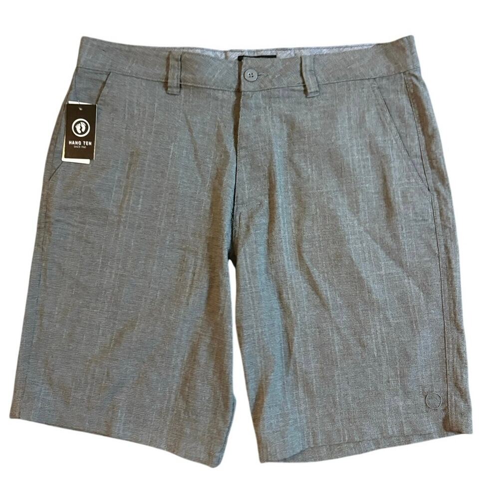 Hang Ten Gray Flat Front Chino Shorts Men’s 36 Casual LightWeight Business Golf